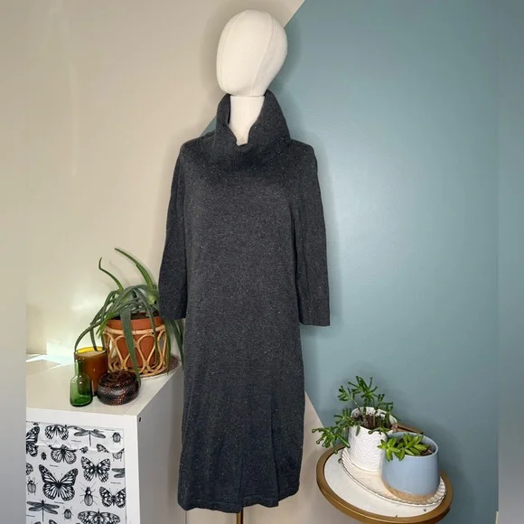 Talbots 1X Charcoal Speckled Knit Turtleneck Sweater Dress Stretch - Picture 2 of 12